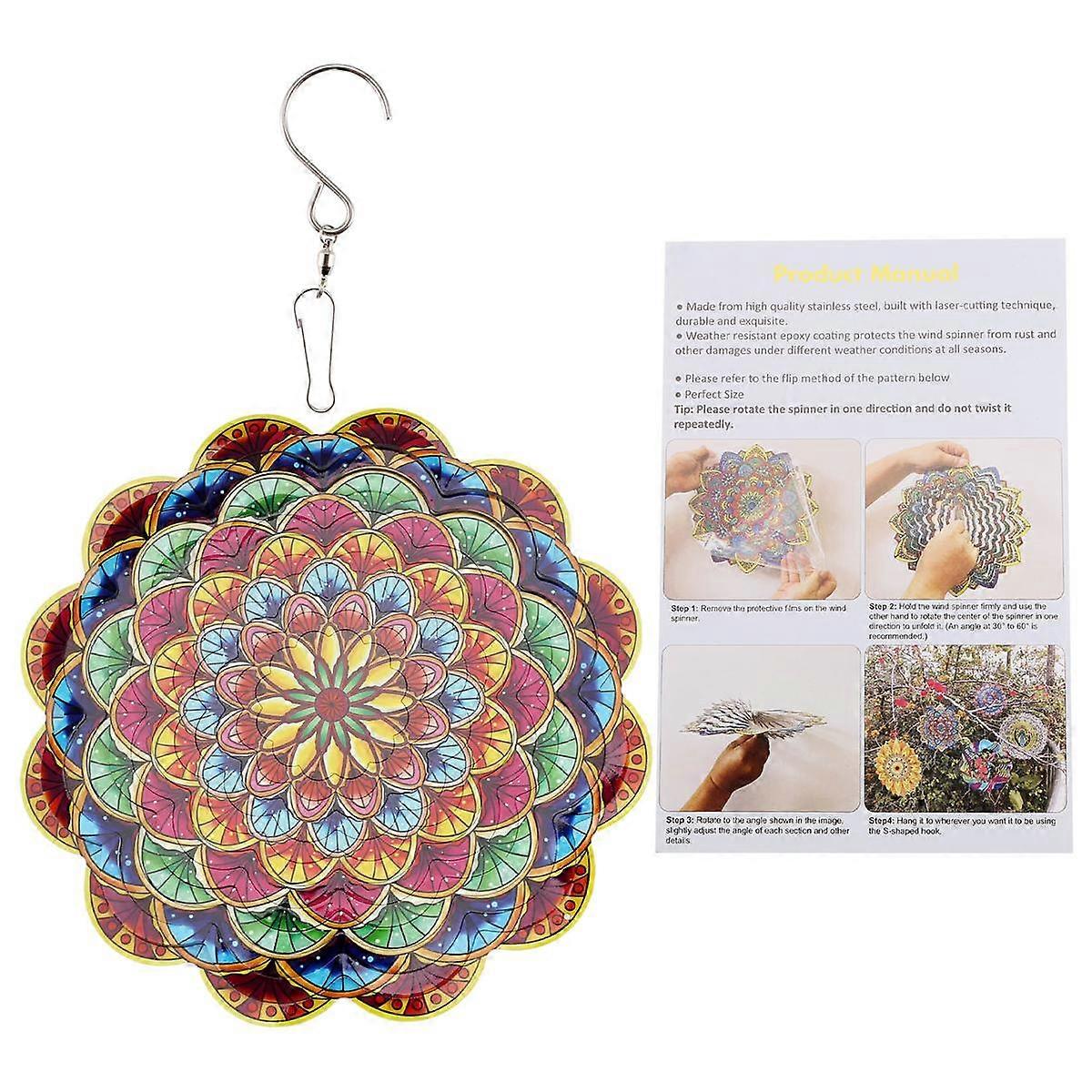 3D Colorful Wind Mandala Foldable Rotating Wind Chime Garden Metal Wind Chime