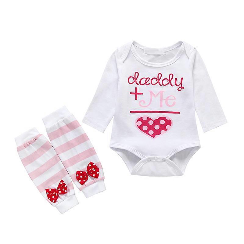 Newborn Baby Boy Girl Printed Jumpsuit Set with Bow-knot Leg Warmer Long Sleeve Top