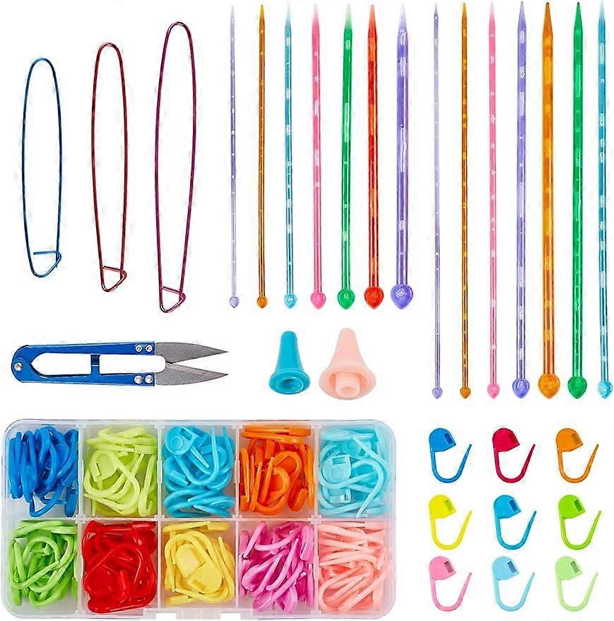 148Pcs Knitting Tools Plastic Knitting Crochet Needle Hooks with Stitch Holder Scissors Needle Caps Set