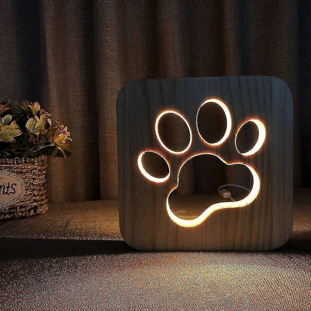 منحوتة خشبية USB ليلة ضوء 3D الحيوان مخلب نمط القط.