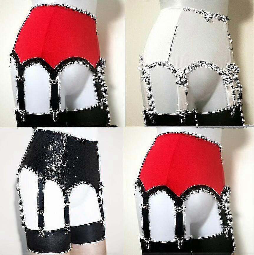 Cinto de liga feminino com cintura alta - suspensão de nylon elástico com 6 fivelas de metal