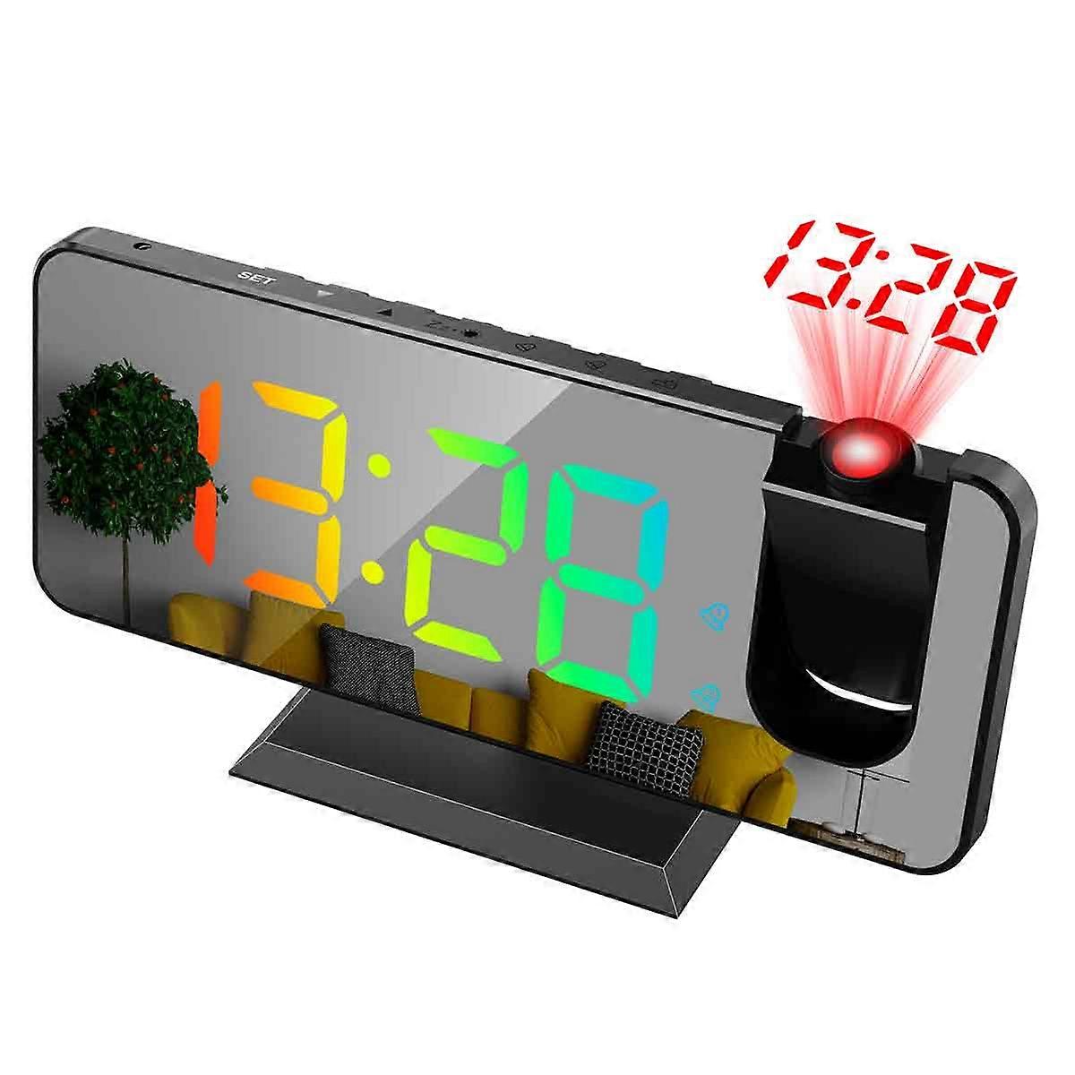 Phoenix Projection Alarm Clock for Bedrooms, RGB Colorful Digital Clock with Mirror Surface, 11 Colors, 180Projector on Ceiling, LED Modern Desk Clock