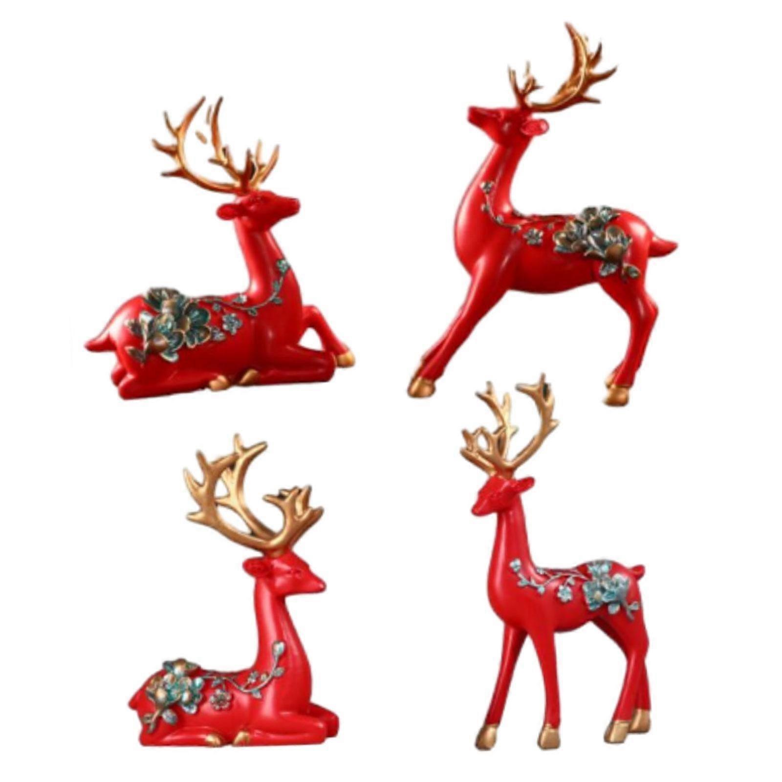 4x Reindeer Figurines Resin Ornament for Table Centerpiece Bookshelf Cabinet
