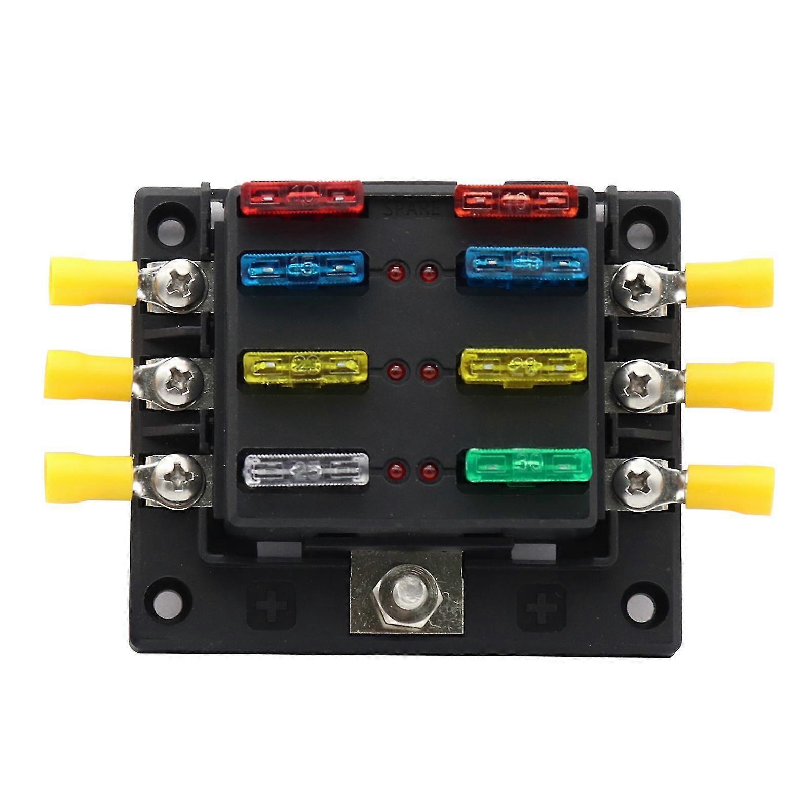 6-way Fuse Box Holder With Short Circuit Indicator Light Cold Pressed Terminals