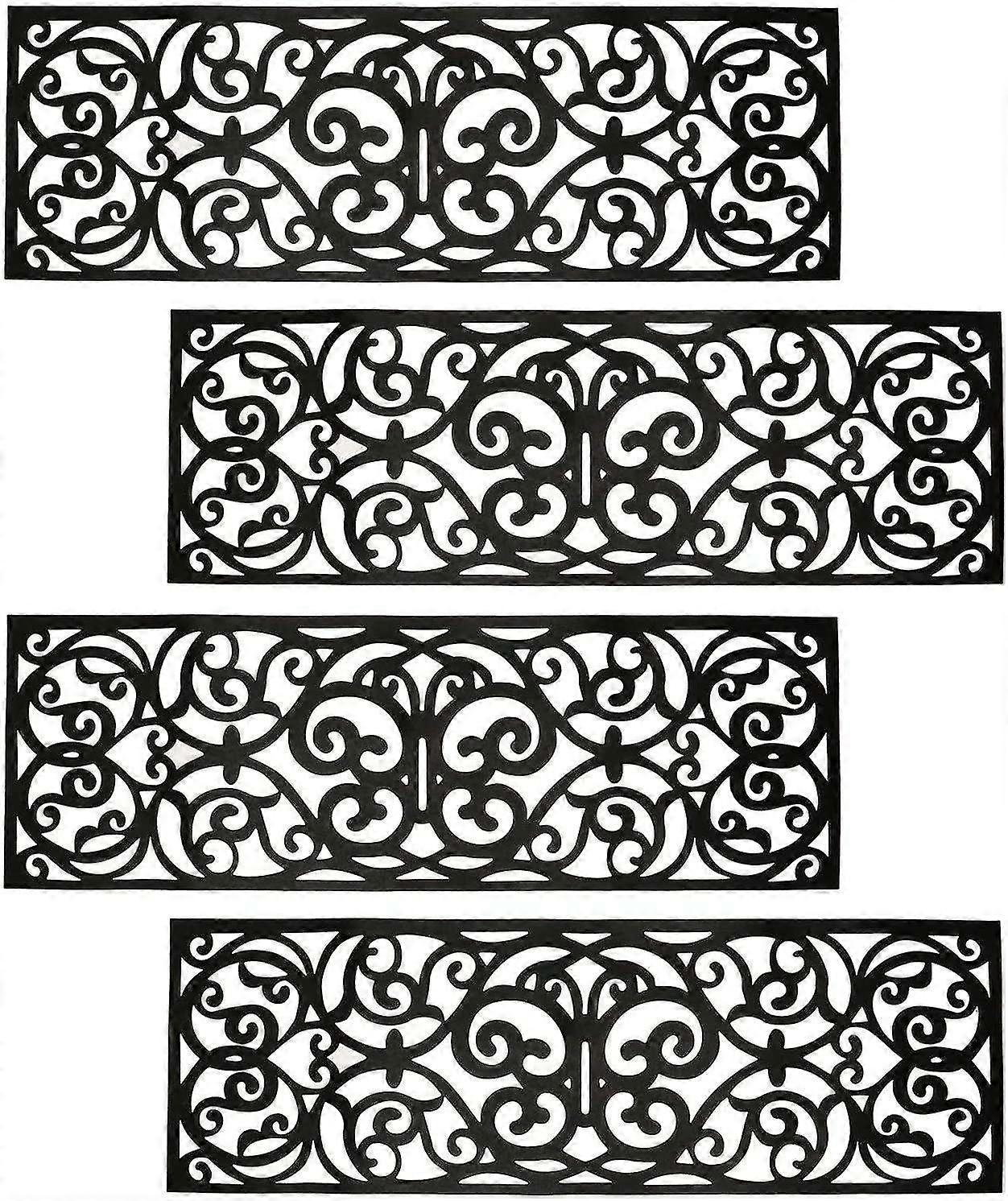 2025年の新製品、4パックラバー階段マット、滑り止め階段トレッドマット、屋外用ラバースクロールドアマット、屋内、玄関、階段(29 x 9.5)