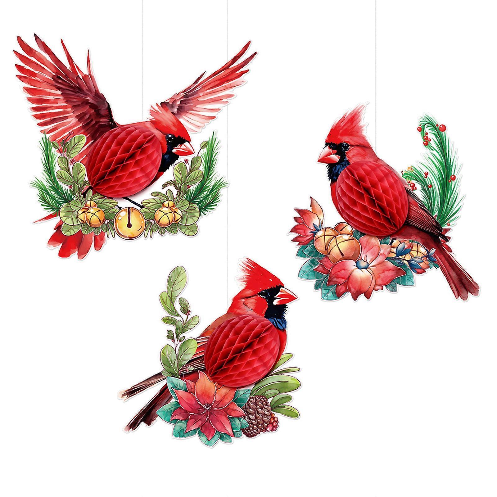 3Pcs Honeycomb Bird Christmas Ornaments Vibrant Color Creative Shape 3D Effect Xmas Tree Pendant Party Decor