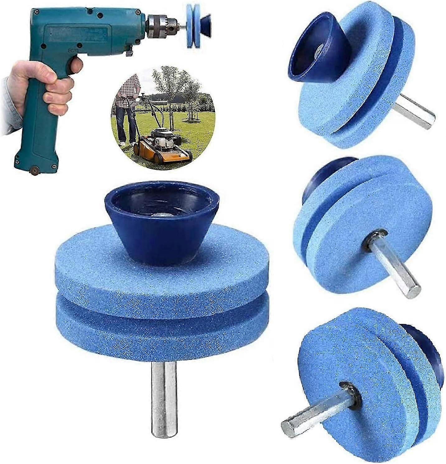 New ModelsLINJOU 3 PCS Lawn Mower Blade Sharpener,Double-Layer Grindstones (Blue)