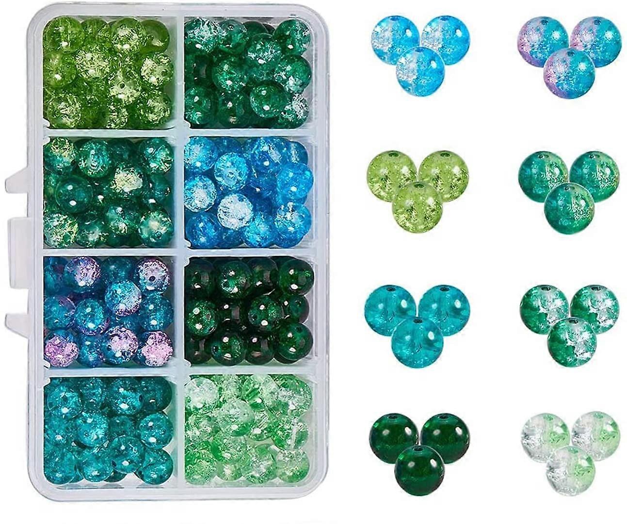 240pcs 8mm Green Crackle Baking Painted Glass Beads Handcrafted Lampwork Round Beads Crystal Elastic Thread