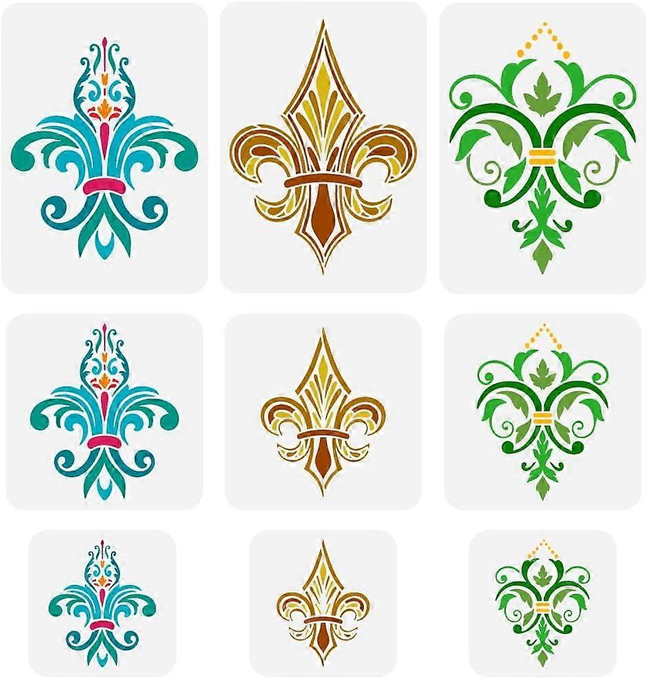 9PCS Lily Pattern Painting Stencil 3Styles Fleur De Lis Damask Stencil Lily Flower Stencils