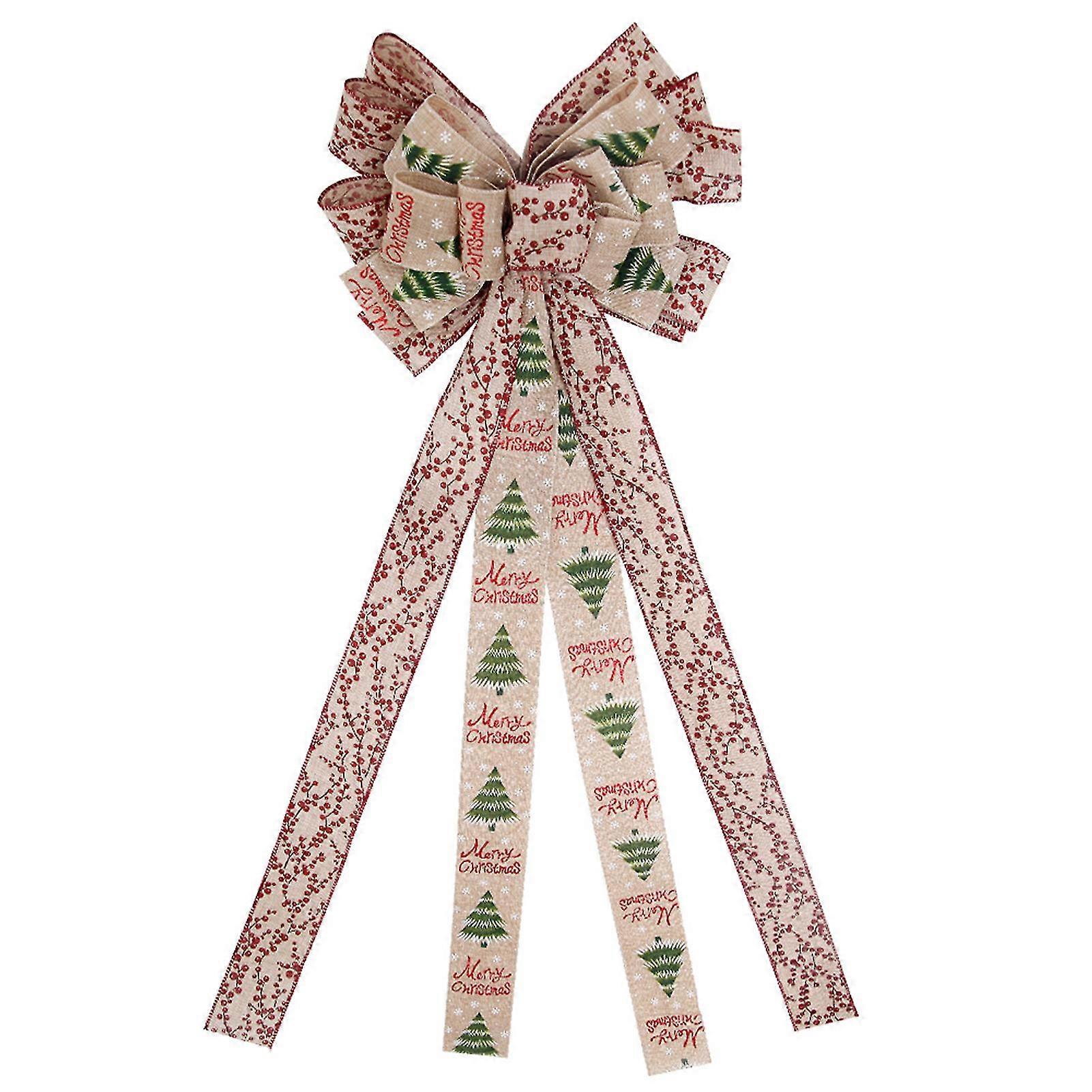 Wired Tied 3D Design Christmas Tree Berry Print Christmas Bow Large Size Xmas Tree Wreath Bow Pendant