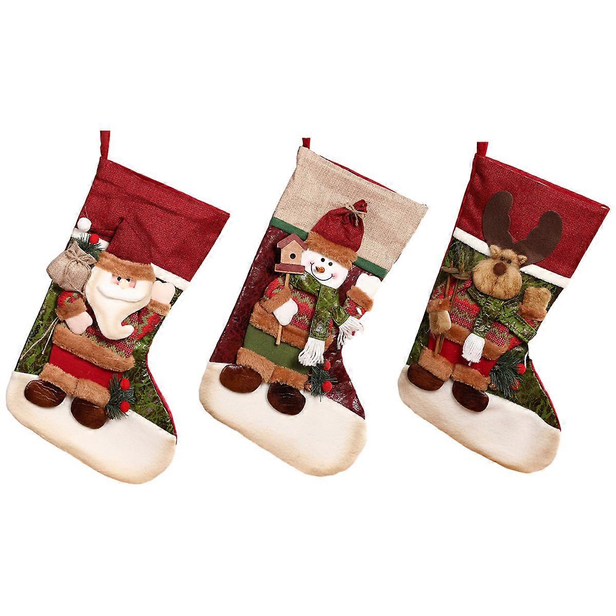 (NEWPATTERN)Christmas Stocking Xmas Socks Large Handing Stockings Character Santa Snowman Reindeer Snowflake