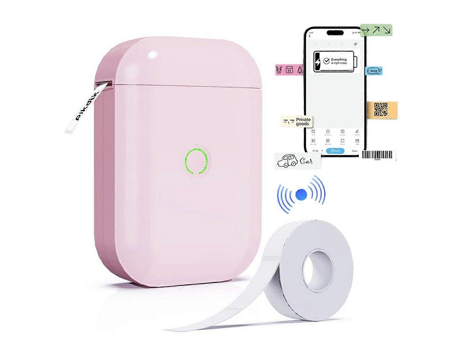 Wireless Bluetooth Label Maker Machine with Label Tape - Pink