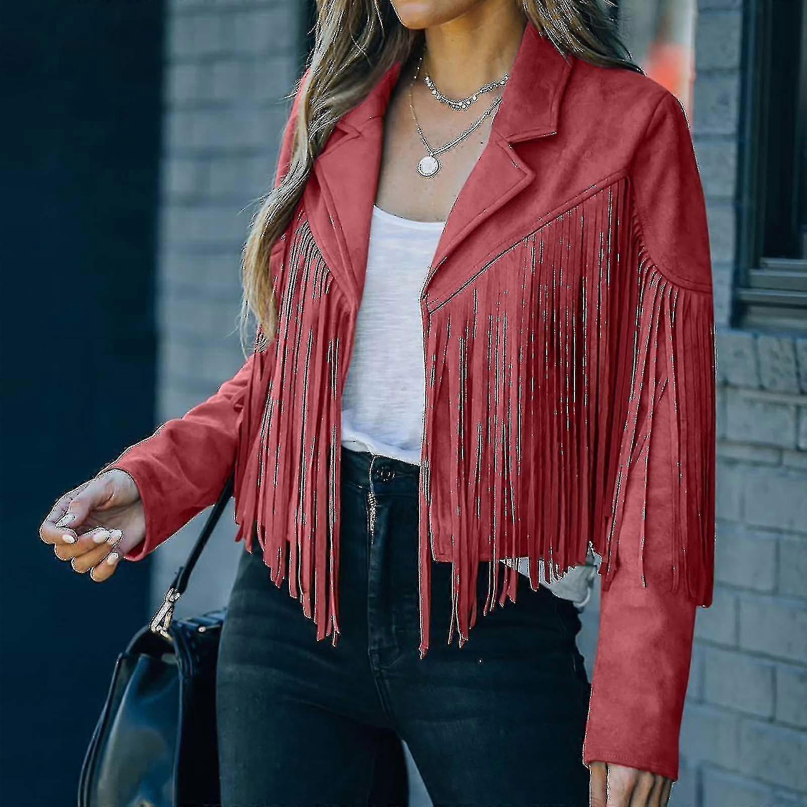 المرأة معاطف إزالة هامش معطف للنساء فو من جلد الغزال رعاة البقر نمط معطف طويل الأكمام شرابات كارديجان معطف-ج