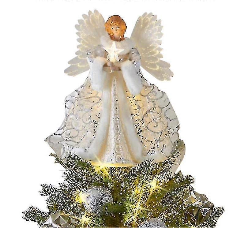 White Christmas Angel Tree Topper With Led Lights
