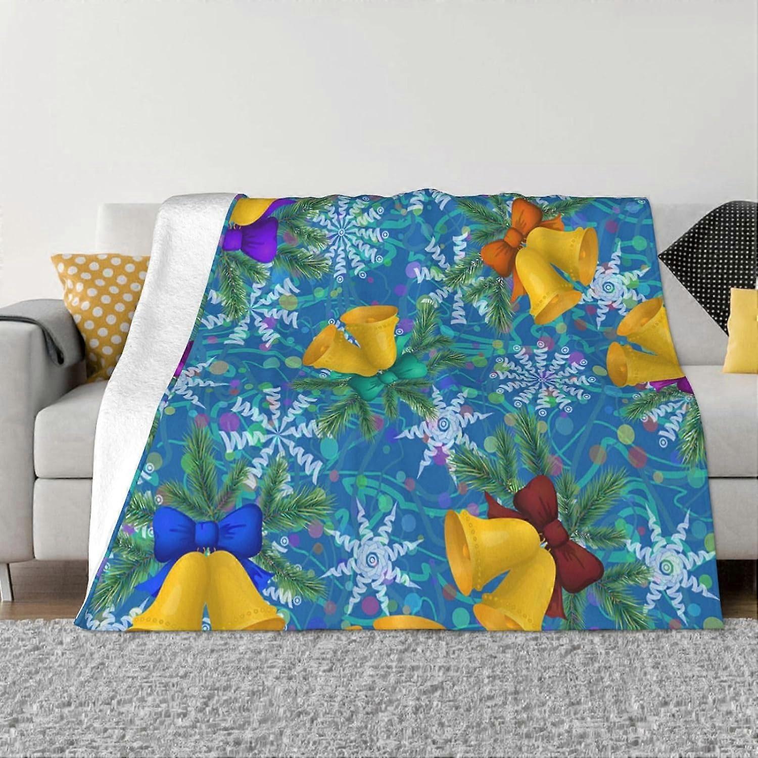 Cobertor de Flanela de Lã Natal Pine Branch Bell Cobertores Ultra-Macios Colcha Para Quarto Viagem Sofá-IKLO415