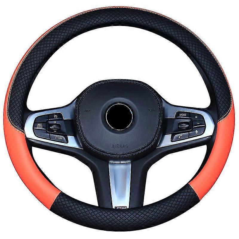 Car Steering Wheel Cover Four Seasons Universal Leather Handle Cover Carbon Fiber Pattern Protective Cover Non-slipf021-black Orange