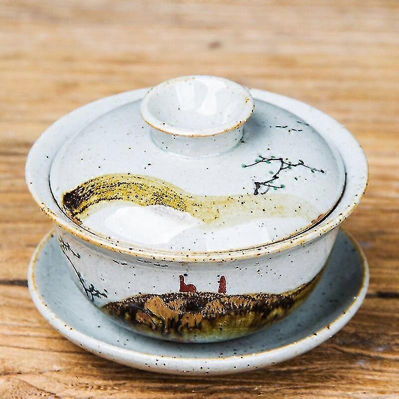 Hand Painted Kiln Change Gaiwan For Tea Red In Glazed Pottery Tureen ...