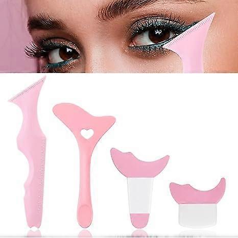 Cream 4Pcs Eyeliner Stencils Reusable Silicone Eyeliner Aid Mascara Shield Guard Eyeliner Eyelash Lipstick Eyeshadow Applicators Aid Tool Multifunctional Ey