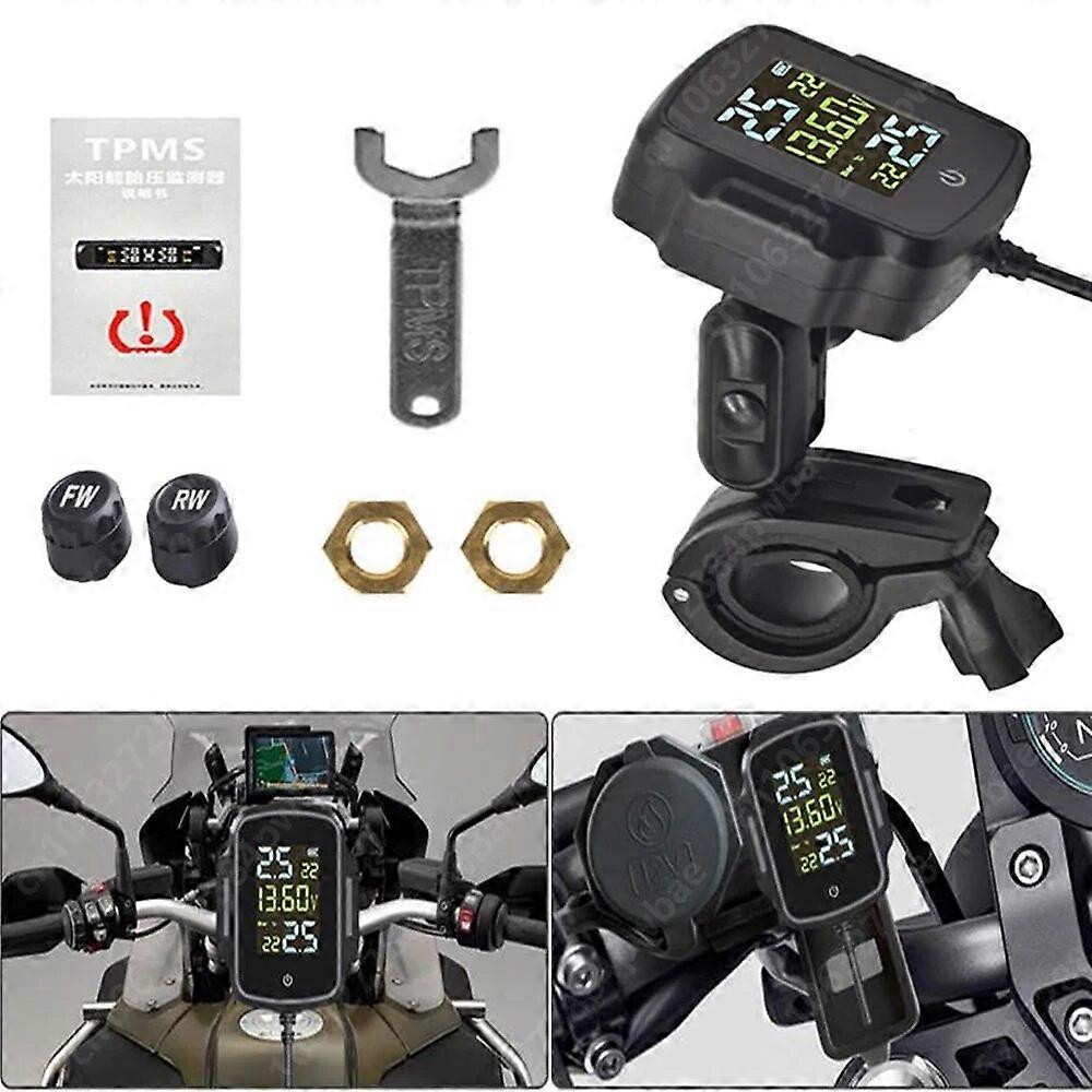 Motorbike TPMS with QC 3.0 Fast Charging USB Output Motorcycle Tire Pressure Alarm Monitor System Tyre Temperature Alarm System