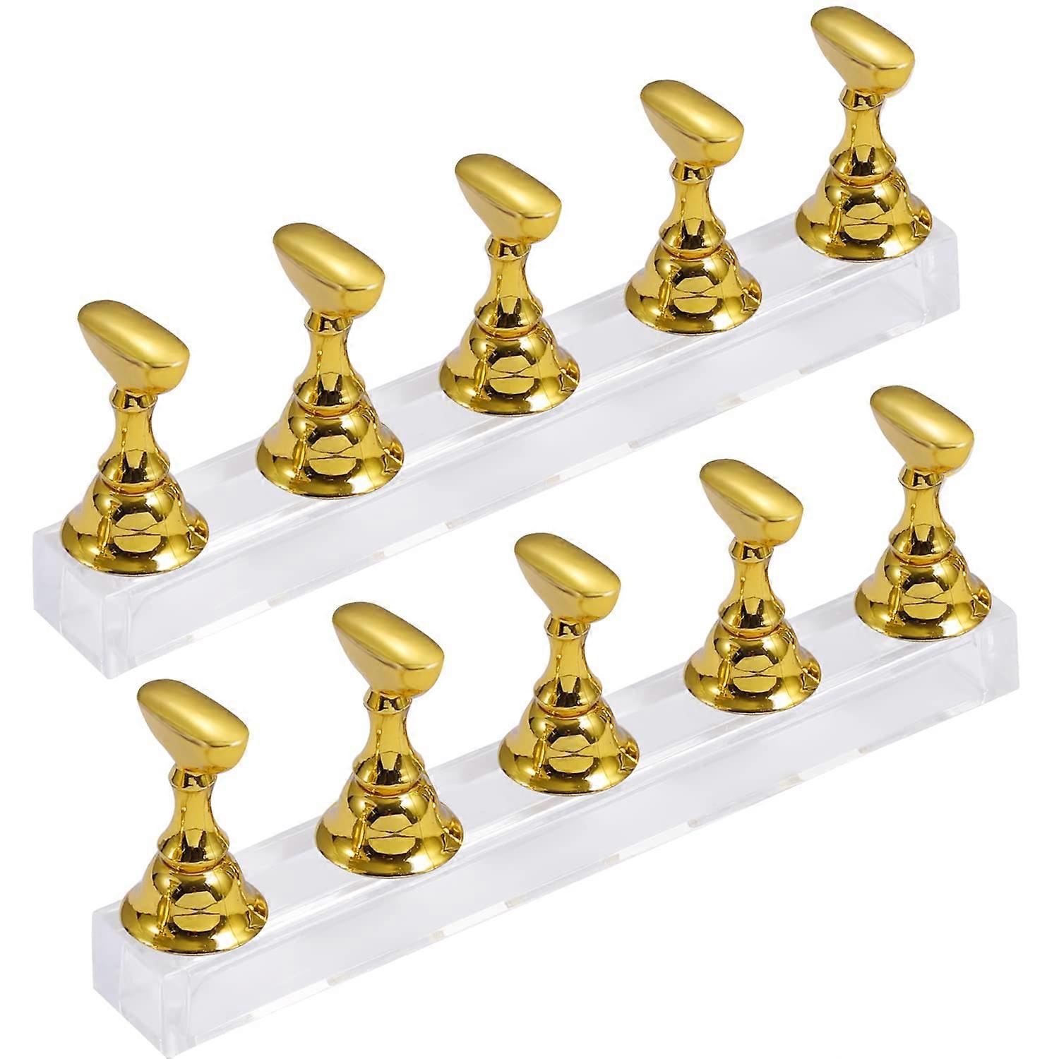 2 pcs Acrylic Nail Display Stand Nail Tip Practice Holder,Gold