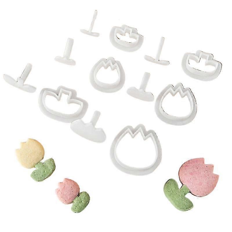 Cute Tulip Shape Cookie Cutters Cartoon 3d Bakeware Tools Easy Use Baking