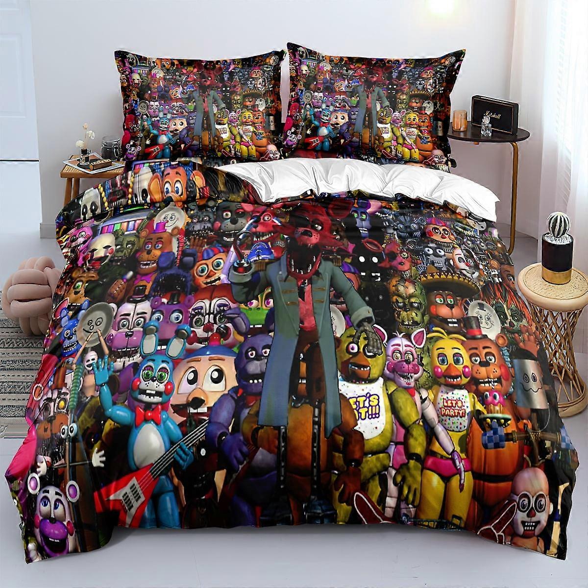 v4938  Bed Sheets Bedding Five_Nights_at_Freddy's 3 PCS Comforter Set with 2 Pillowcases,Five_Nights_at_Freddy's Bedding Set Sheet Set for Kids Adults