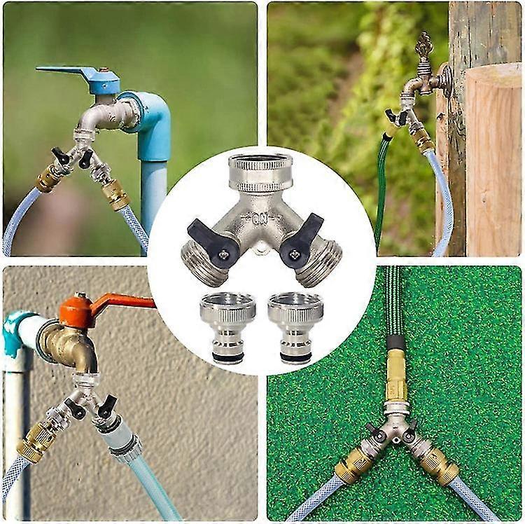 7 Piece Set Garden Hose Splitter, 2 Way Garden Faucet Tap 3/4" Y Hose Connector For Outdoor Faucet With Connectors And Ron