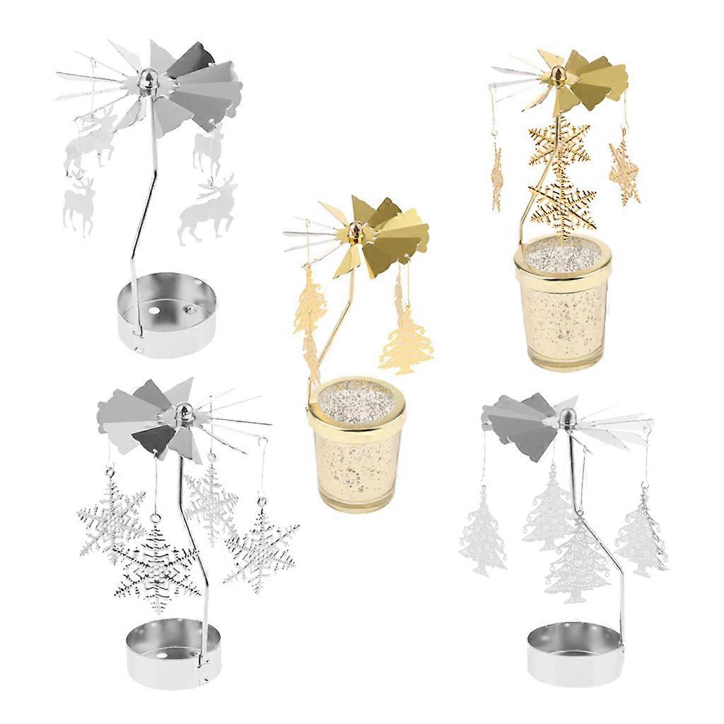 6PCS Christmas Decor Rotating Candle Tea Light Holder Candlestick