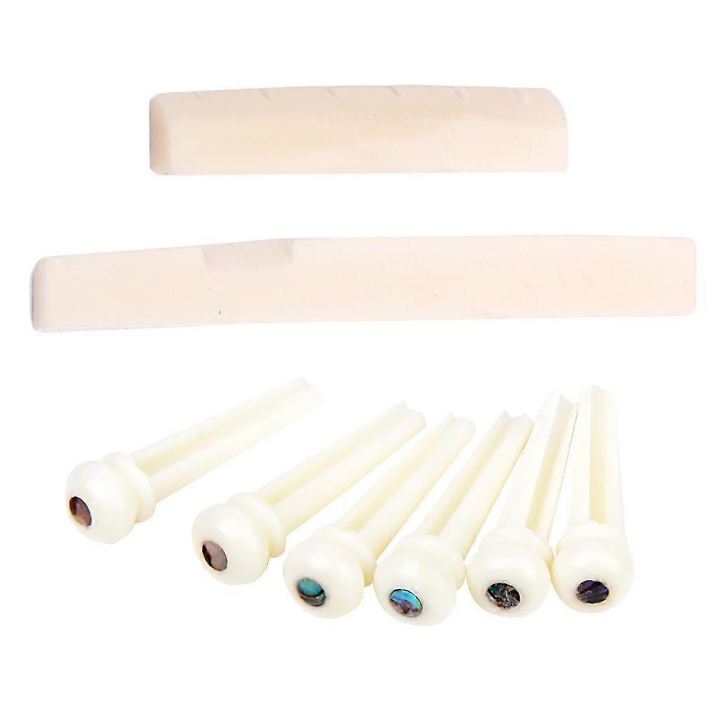 6 delar akustisk gitarr Bone Bridge Pins med sadelmutter för gitarrdelar