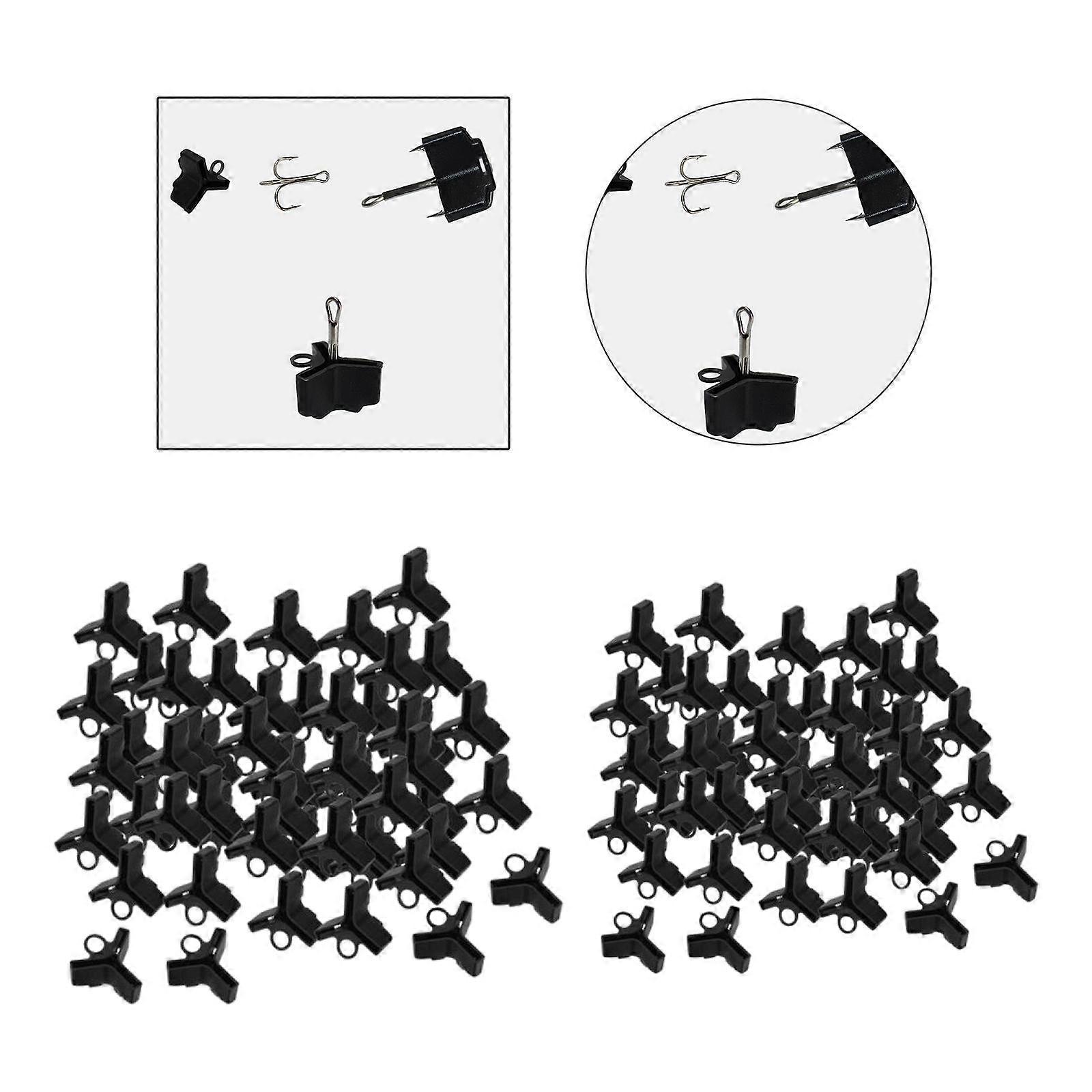 100 Pieces Large Triple Fishing Hooks Protective Case Hood Lid Bracket