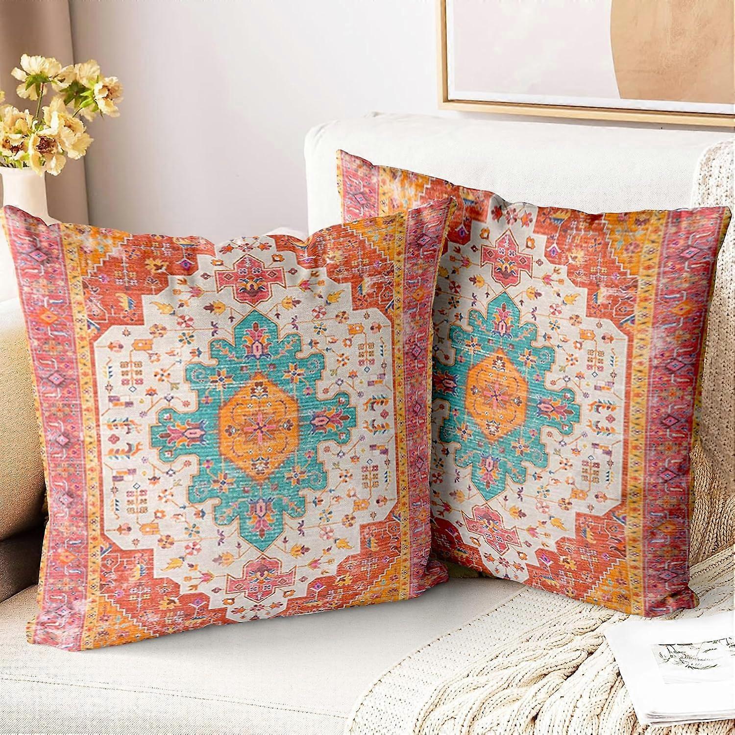 Boho Yastık Kılıfları 20x20 inç 2'li Set, Yumuşak Yastık Kılıfları Bohemia Halı Desenli Dekoratif Koltuk Oturma Odası Yatak Kare Yastık Kılıfı Yastık Kılıfı-