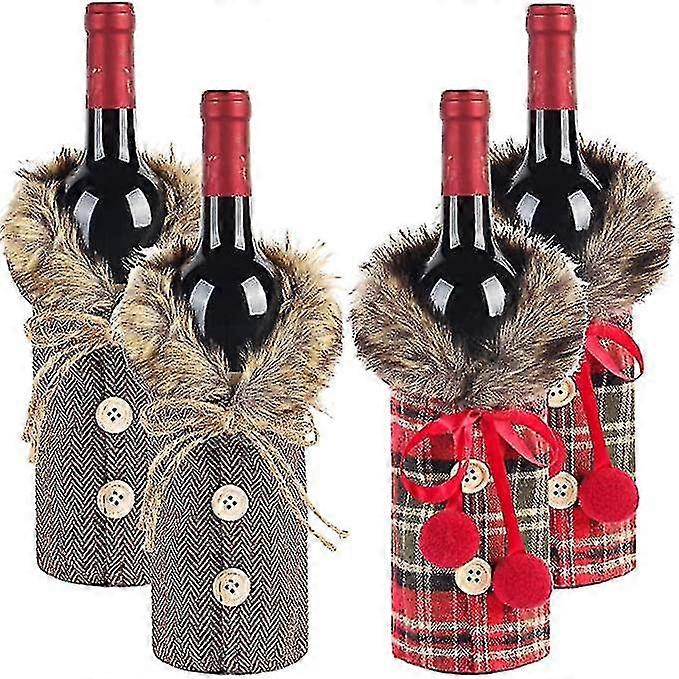 4 st julvinflaska täcker pläd vinflaska kläder