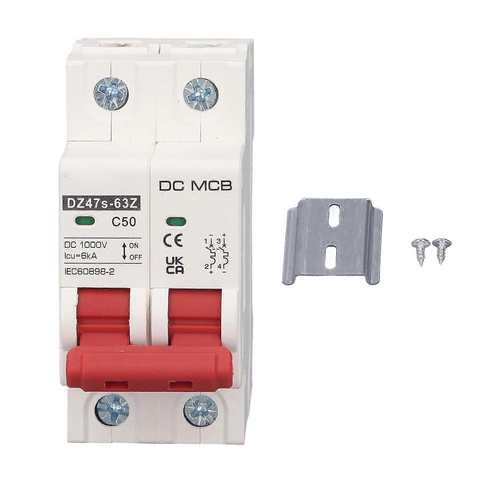SG DC Miniature Circuit Breaker 2P 50A DC1000V 6000A Breaking Capacity DIN Rail Mount for Solar PV System DZ47s 63Z C50