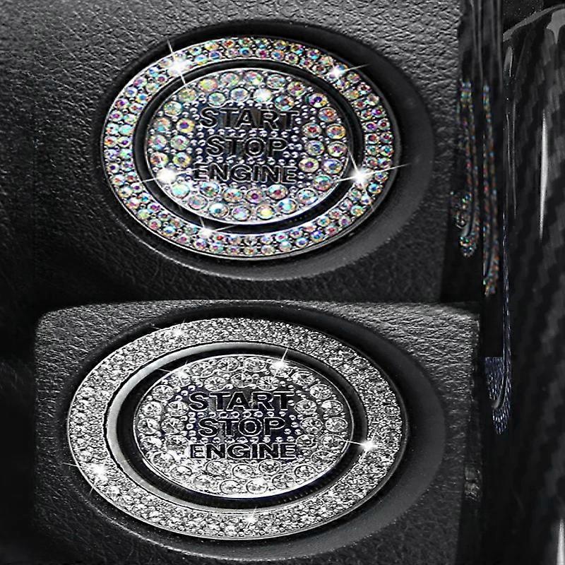 زر بدء تشغيل السيارة التلقائي ملصقات الماس الزخرفية حجر الراين الدائري دائرة حواف ملحقات الغطاء الواقي 2 قطعة / مجموعة