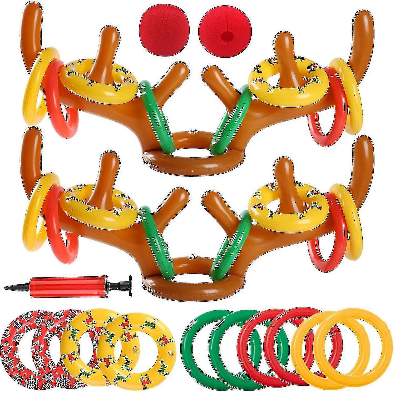 2 Sets Inflatable Reindeer Antler Ring Toss Game Christmas Tree Santa Ring Toss For Christmas Party Games