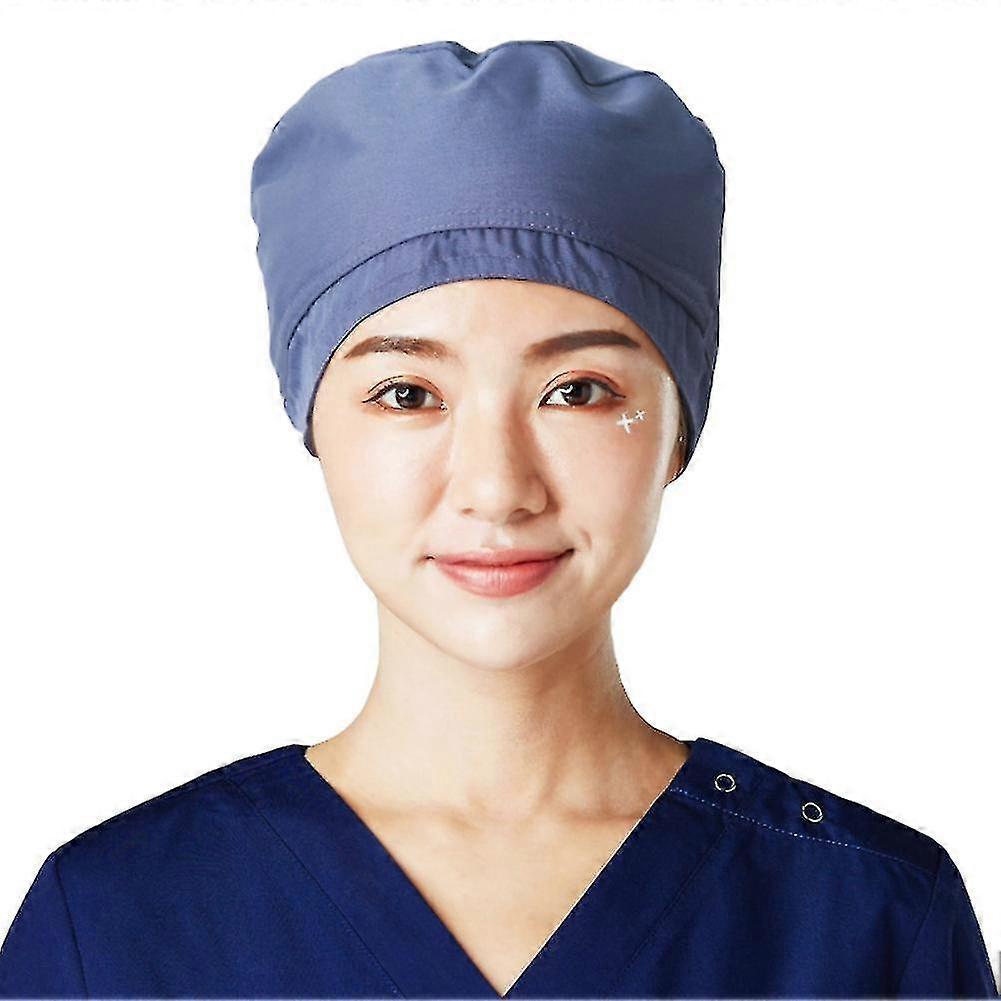 Solid Color Beautician Chef Gravida Scrub Cap Round Bouffant Adjustable Elastic Hat Qinhai