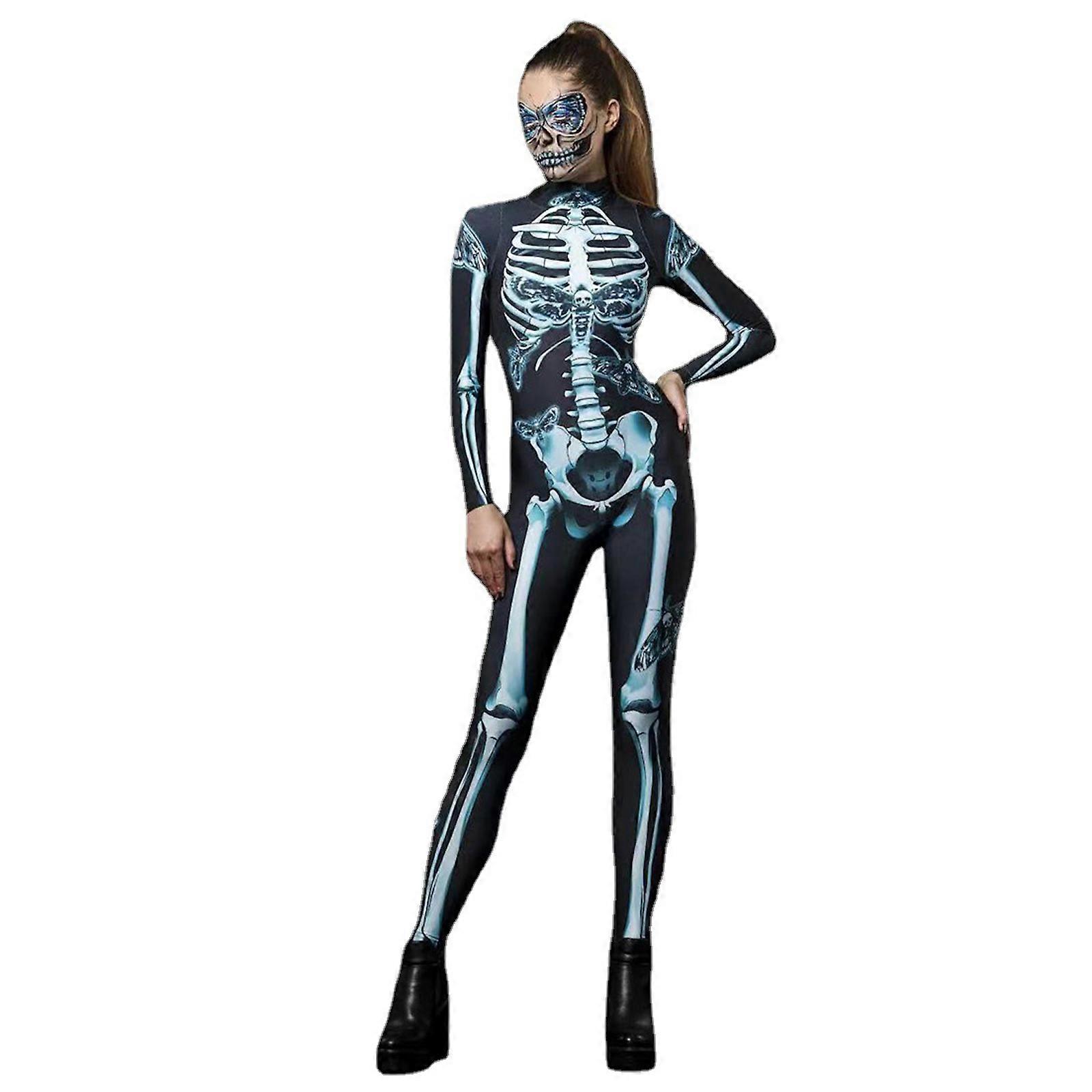 ロールプレイングコスチュームオートバイコスチューム女性セクシーなスケルトンジャンプスーツハロウィーンタイツ