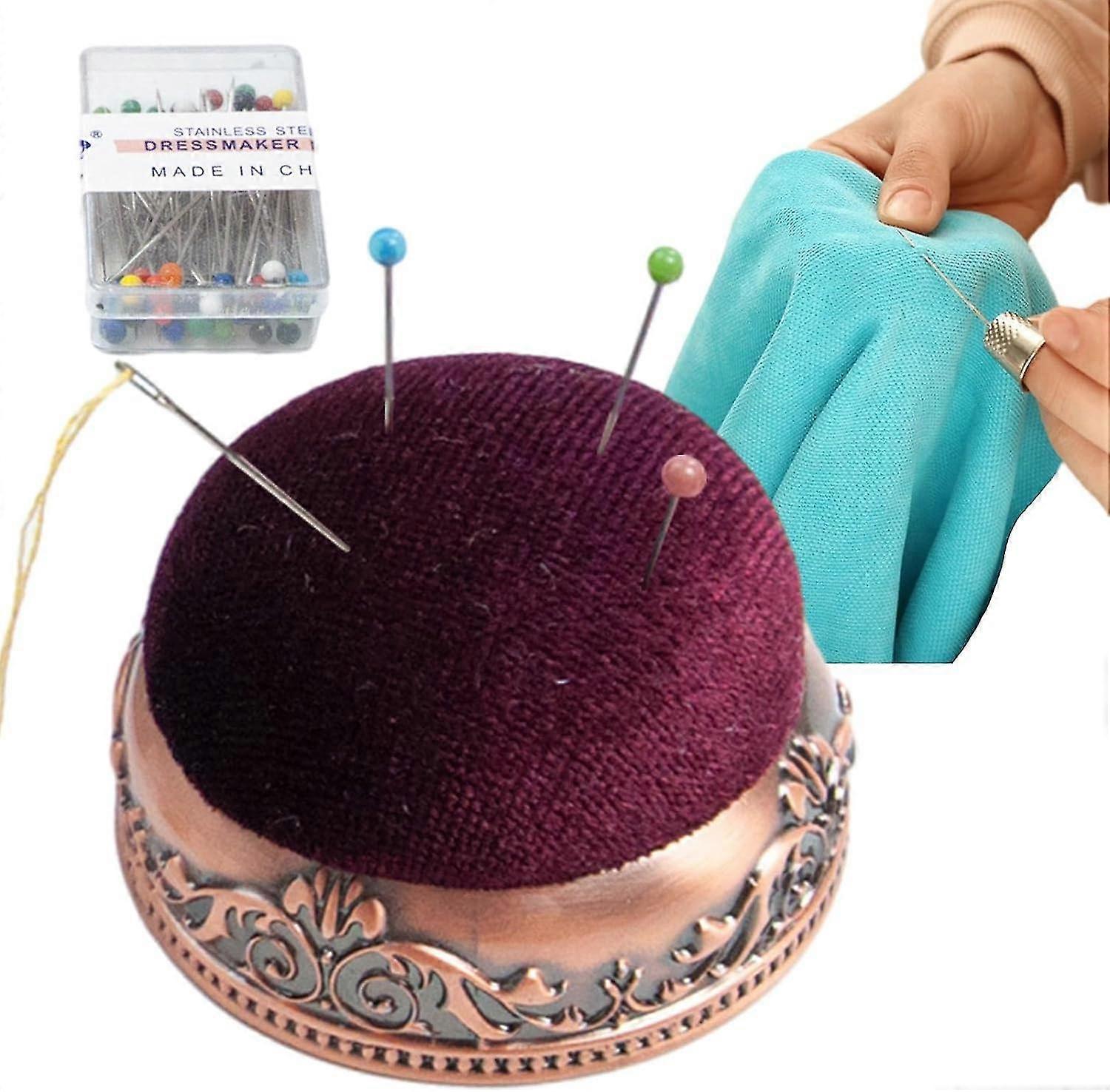 Sewing Pins and Needles Set - Metal Base Half-Ball Shape Pin Cushion