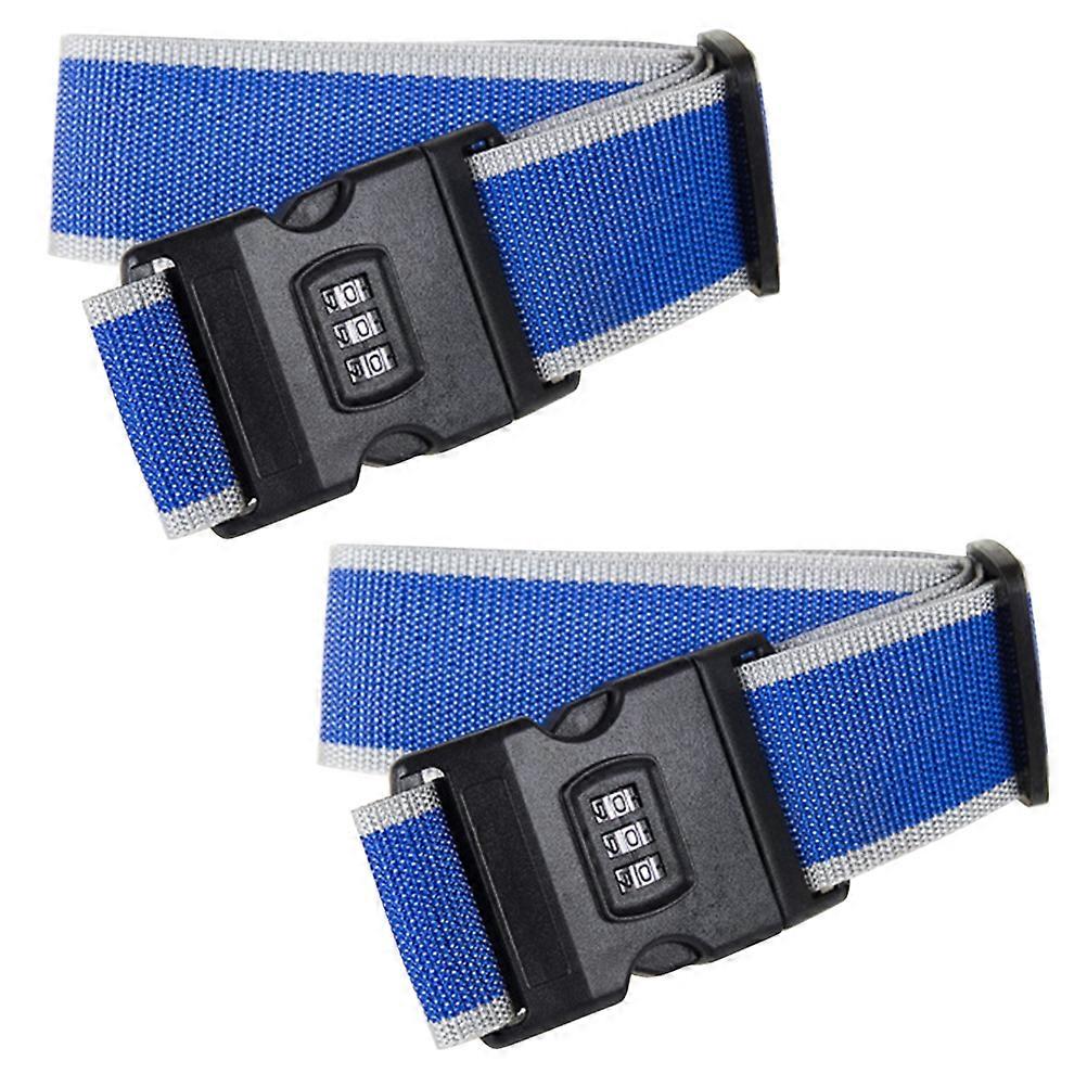 2PCS 2M säädettävät matkatavarahihnat turvamatkalaukku vyöt matkalaukkutarvikkeet yhdistelmälukolla (sininen ja harmaa)
