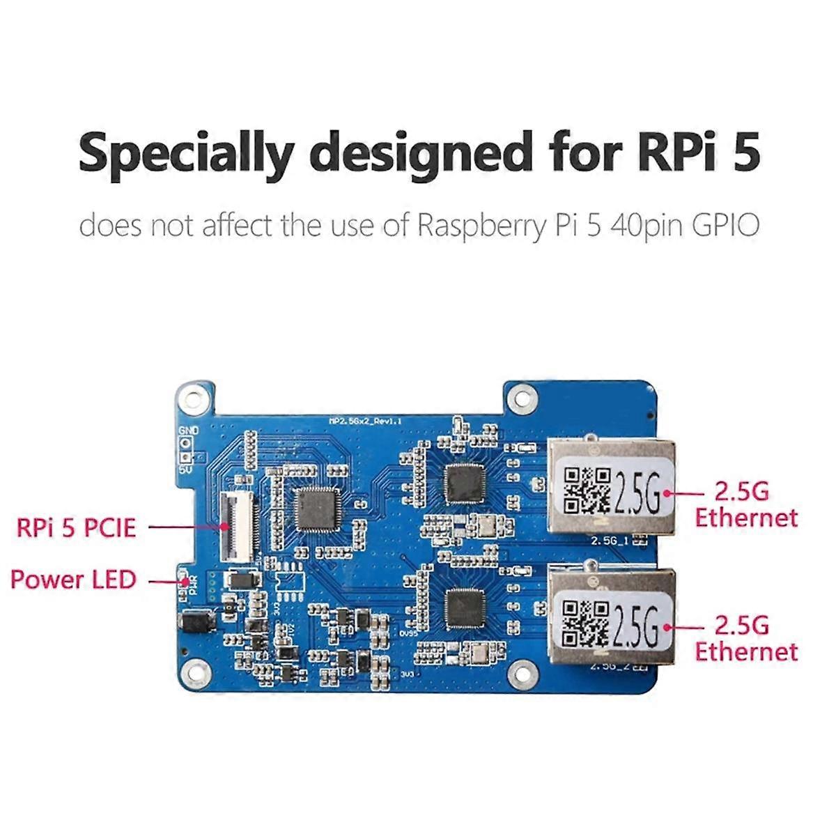 Carte d'extension MP2.5GD pour Raspberry Pi 5 PCIE vers double Ethernet 2,5G HAT RTL8125 prise en charge du système d'exploitation RPi et
