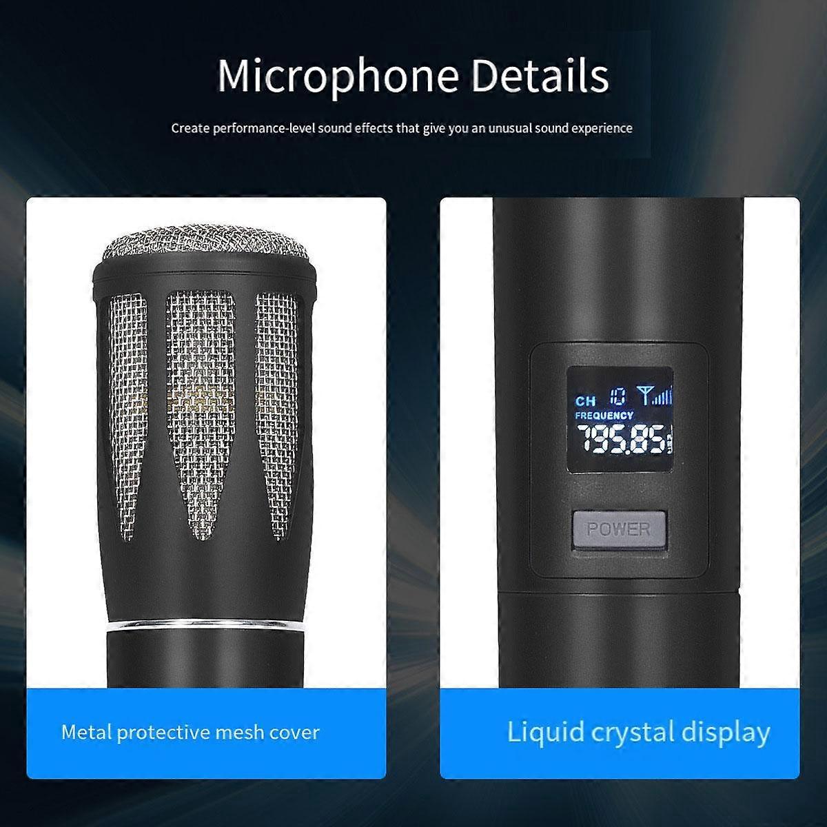 Wireless Microphone UHF Fixed Frequency Handheld Mic Micphone for Party Karaoke Professional Show Meeting Black