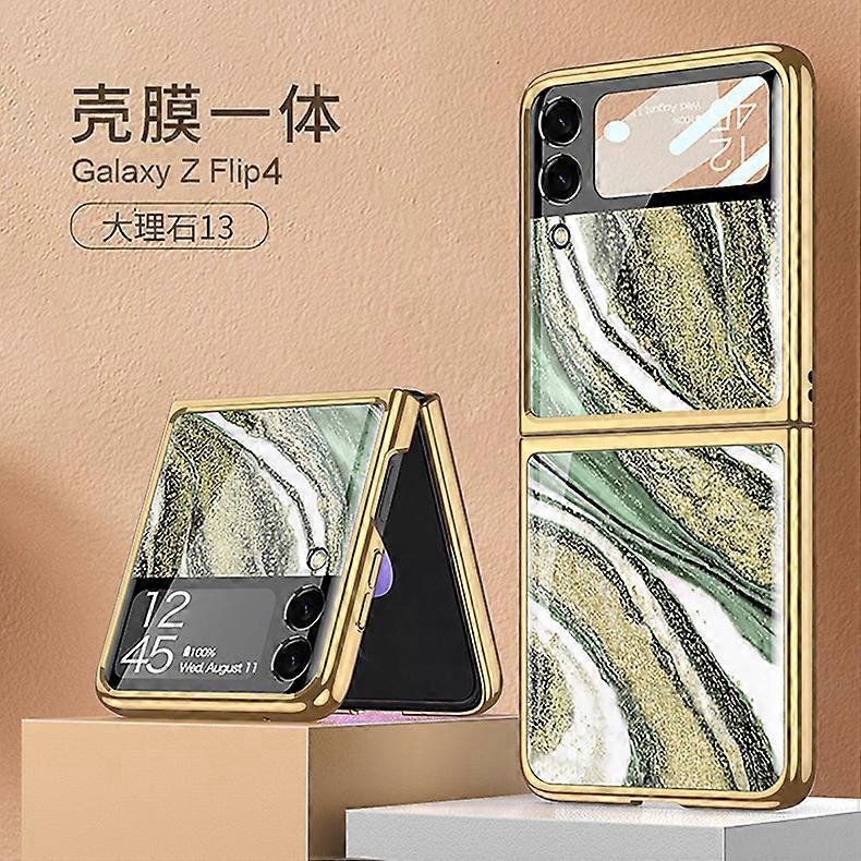 For Samsung Galaxy z flip 4 phone case marble folding screen protective cover electroplating glass mobile phone shell