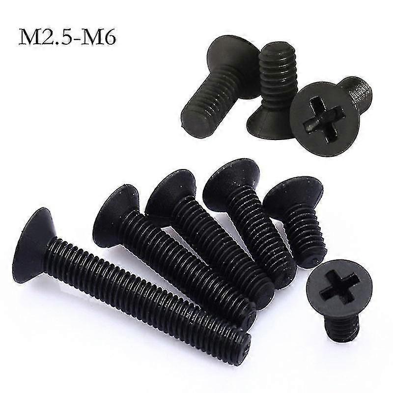 25-100 pezzi M2.5 M3 M4 M5 M6 viti a testa svasata in nylon nero, viti a testa piatta Phillips in plastica, lunghezza 5-40 mm