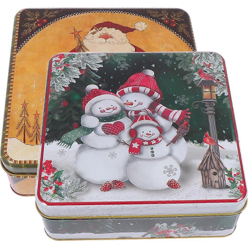 2 st Jultomten Box Julkakburk Plåt Presentförpackningar Lock Cookie Container Gåva Ge Julgodis Tenn