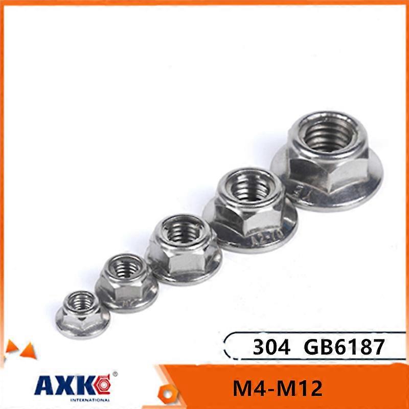 2pcs M4-M12 304 Stainless Steel Prevailing Torque Type All Metal Insert Hexagon Lock Nut With Flange Hex Self Locking GB6187