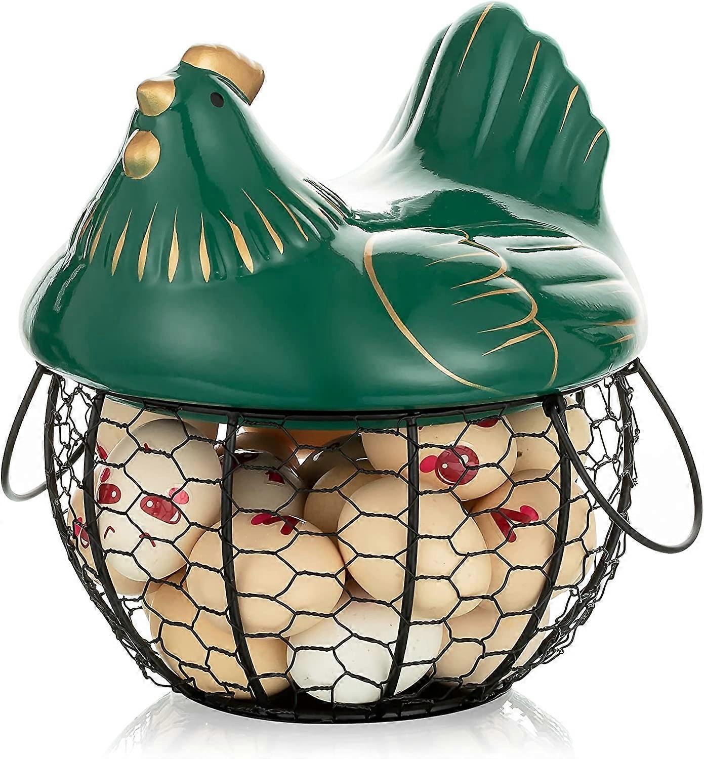 Egg Box Metal Basket with Handles and Ceramic Lid Large Egg Storage