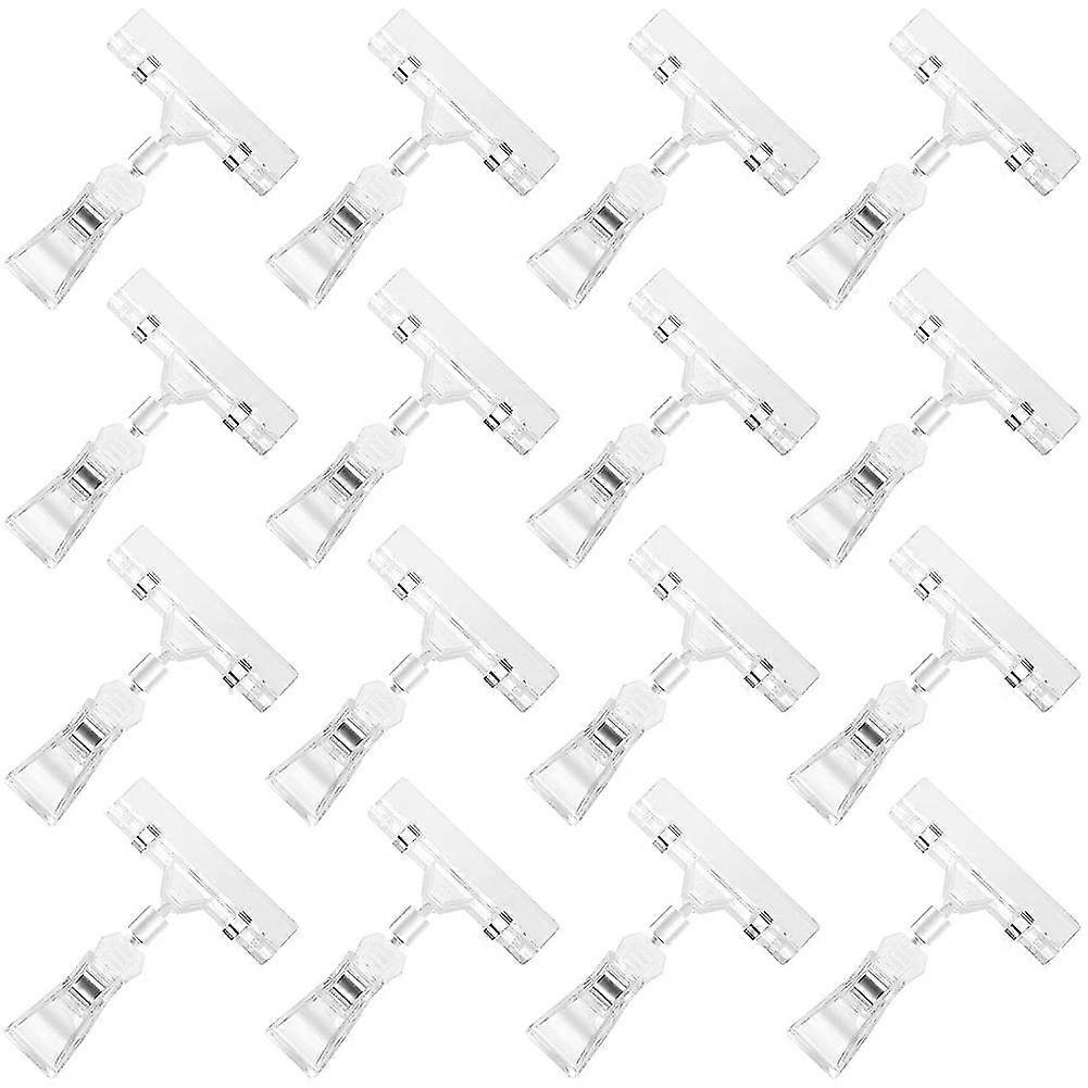 16Pcs Clear Sign Clips Plastic Sign Holder Stand, Swivel Price Clips Clothing Rack Signs Tag Clothi