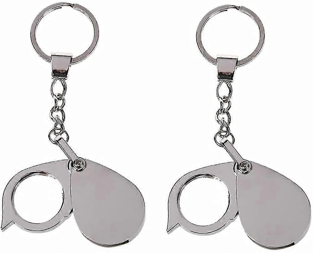 2 Pack Mini Folding Magnifier With Keychain,8x Eyes Glass Magnifying Loupe Metal