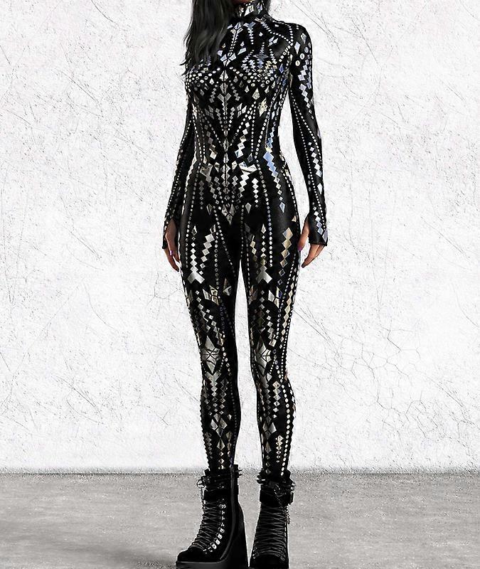 女性のためのサイバーパンクボディスーツゴシック3Dプリントジャンプスーツハロウィーンカーニバルパーティーコスチューム