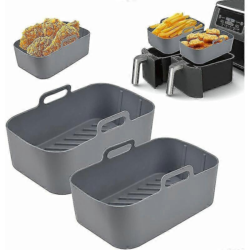 デュアルエアフライヤー用シリコンポット、2PCSシリコンエアフライヤーライナーデュアルエアフライヤーシリコンエアフライヤーバスケット、(グレー)